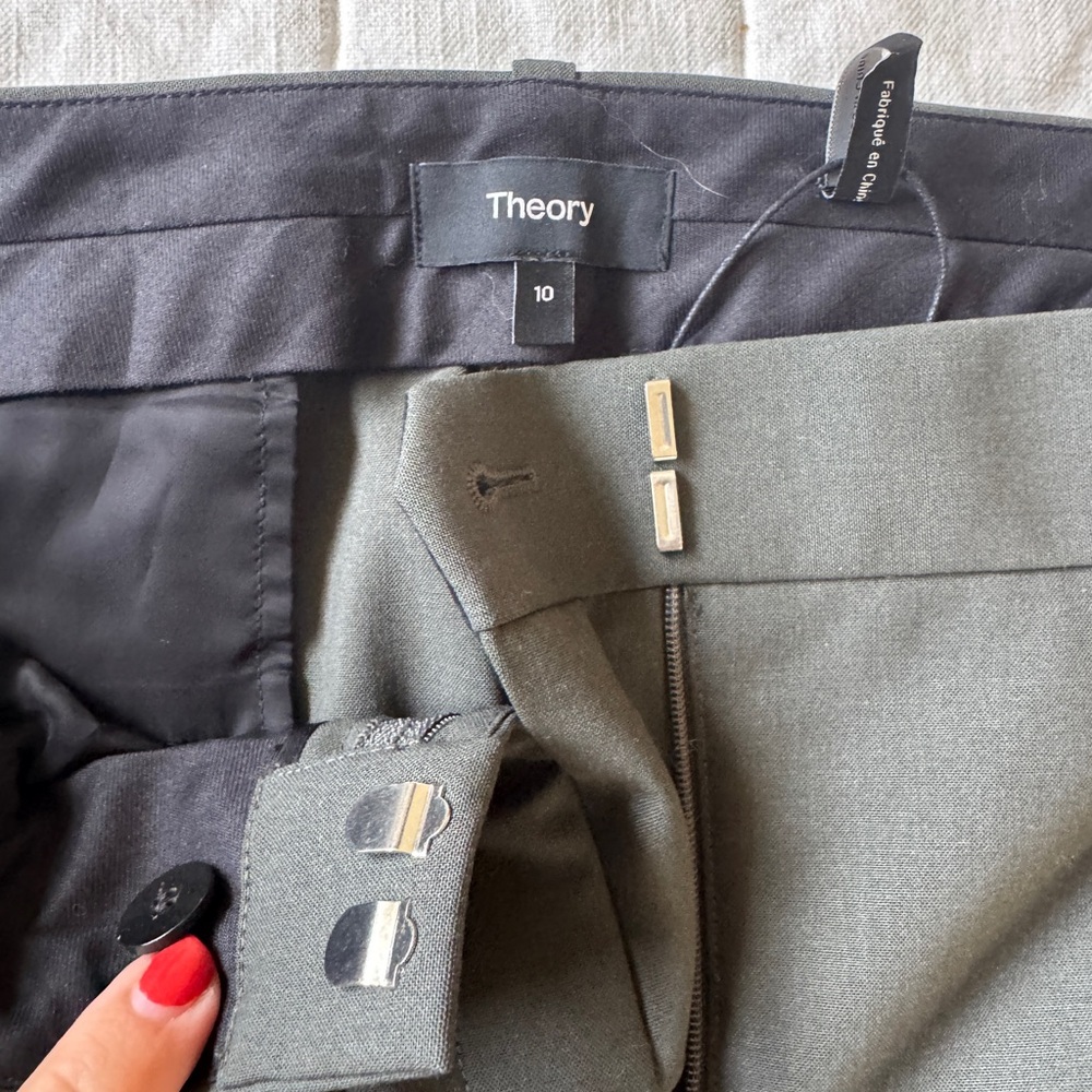 Theory Olive Green/ Dark Grey Treeca Pant in Wool - Picture 2 of 3